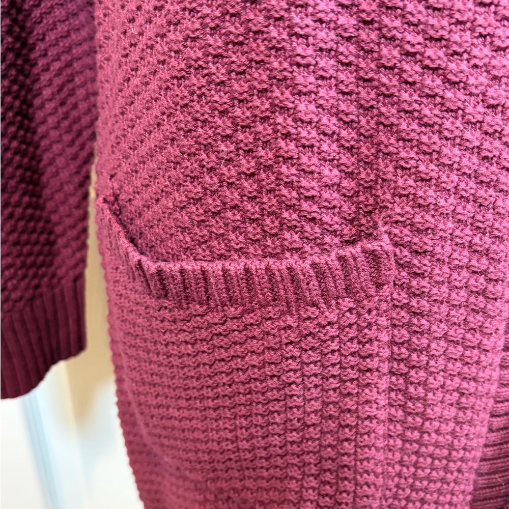 Gap Open Front Cardigan Sweater Small Burgundy Waffle Knit Long Sleeve Pockets - Picture 6 of 13